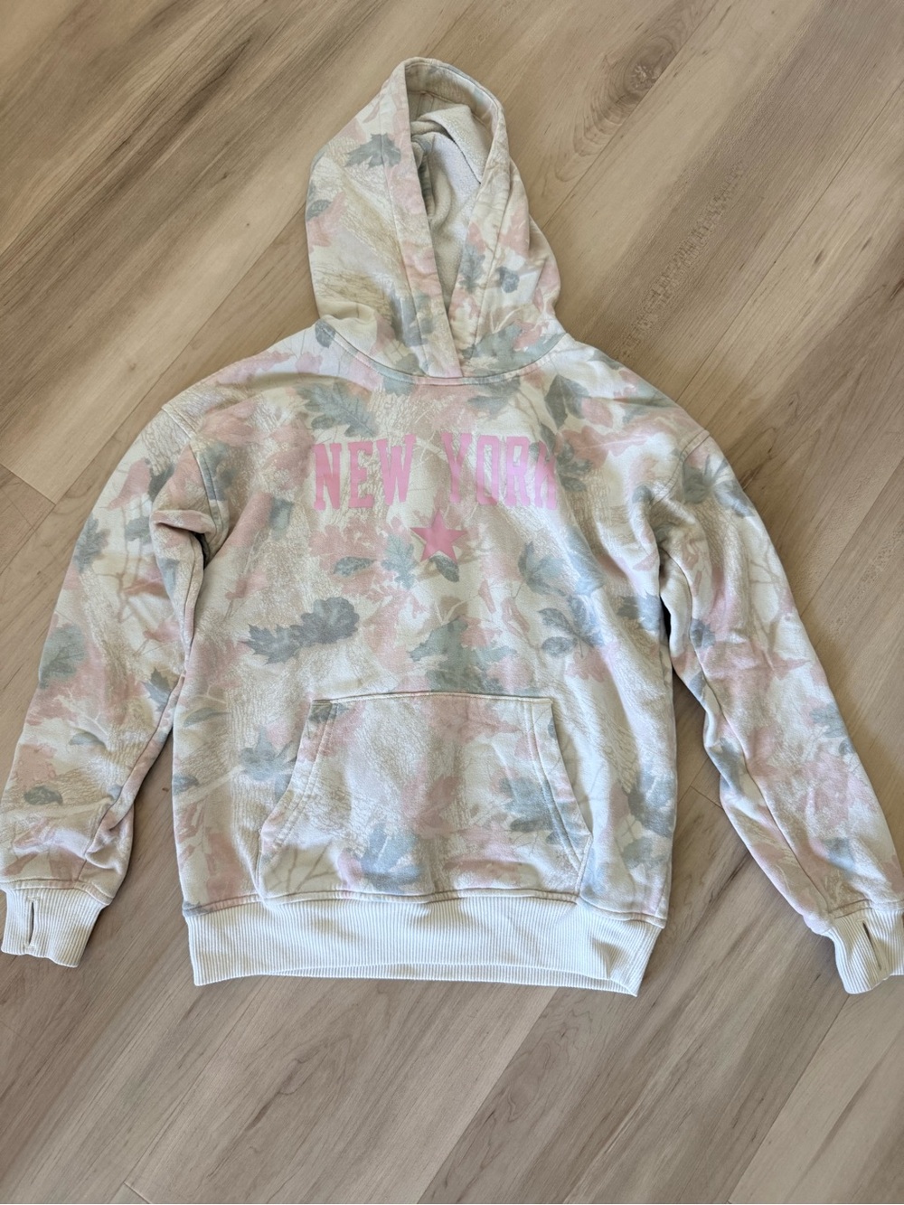 abercrombie kids Pastel Tree Camo 'NEW YORK' Hoodie - Pink & Green